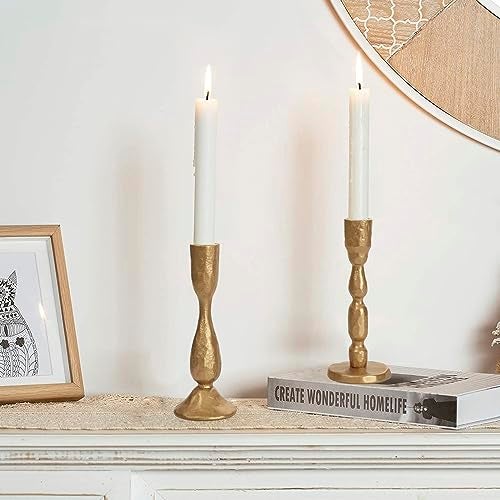 SUJUN Antique Brass Handcrafted Iron Taper Candle Holders - Set of 2 Decorative Candlesticks for Weddings, Dining, and Parties - Image 5