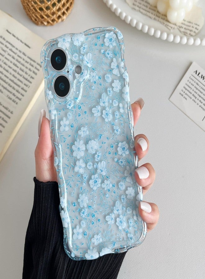 RALEAVO جراب RALEAVO مزين بالزهور لهاتف iPhone 17، جراب شفاف مزين بالزهور بتصميم مموج لطيف، غطاء مموج للبنات والسيدات، غطاء واقٍ ناعم ونحيف من مادة TPU مقاوم للصدمات لهاتف iPhone 17 - زهرة زرقاء - Image 2