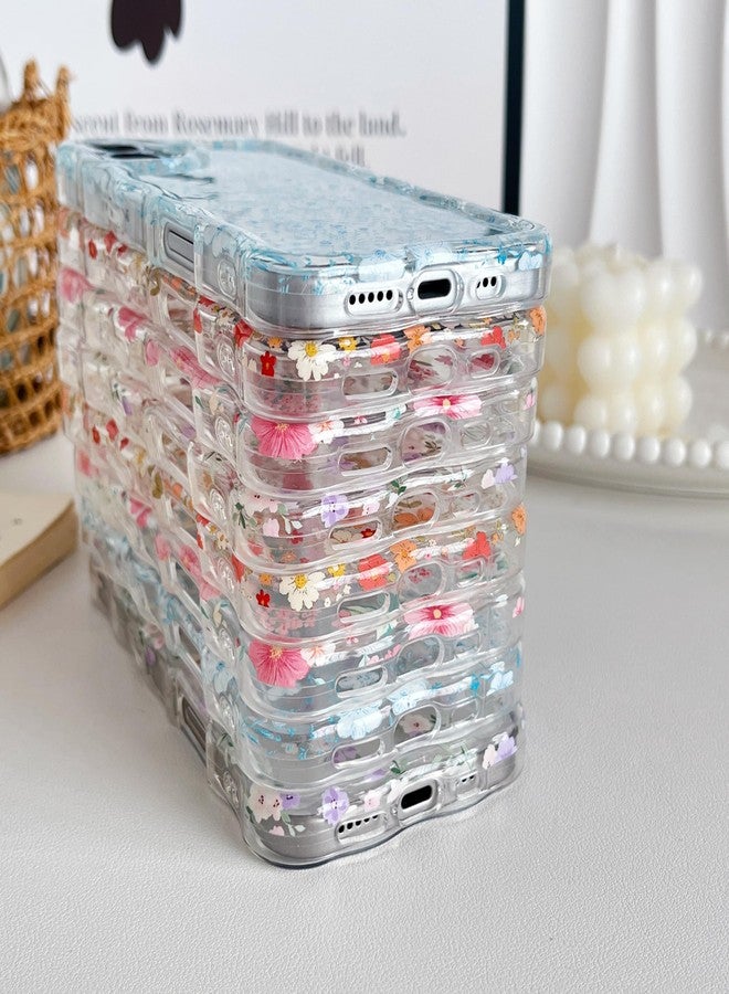 RALEAVO جراب RALEAVO مزين بالزهور لهاتف iPhone 17، جراب شفاف مزين بالزهور بتصميم مموج لطيف، غطاء مموج للبنات والسيدات، غطاء واقٍ ناعم ونحيف من مادة TPU مقاوم للصدمات لهاتف iPhone 17 - زهرة زرقاء - Image 4
