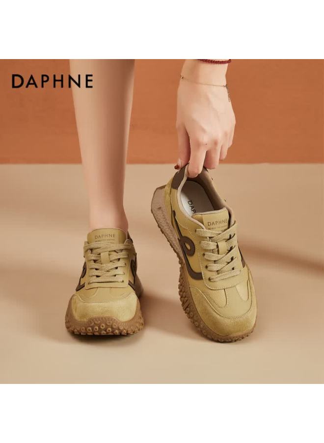 Daphne Women's Dad Sneakers Thick Sole Casual Sports Shoes Comfortable Low-top Lace-up Travel Shoes Beige Size 36 - Image 2