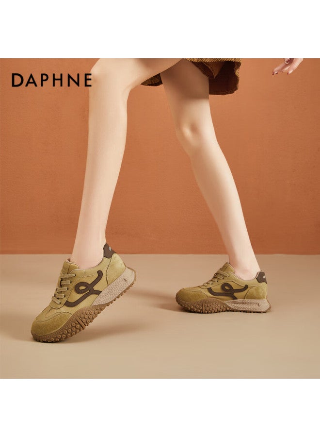 Daphne Women's Dad Sneakers Thick Sole Casual Sports Shoes Comfortable Low-top Lace-up Travel Shoes Beige Size 36 - Image 3