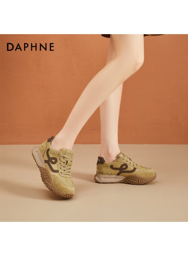 Daphne Women's Dad Sneakers Thick Sole Casual Sports Shoes Comfortable Low-top Lace-up Travel Shoes Beige Size 36 - Image 4