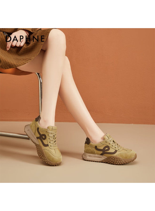 Daphne Women's Dad Sneakers Thick Sole Casual Sports Shoes Comfortable Low-top Lace-up Travel Shoes Beige Size 36 - Image 1