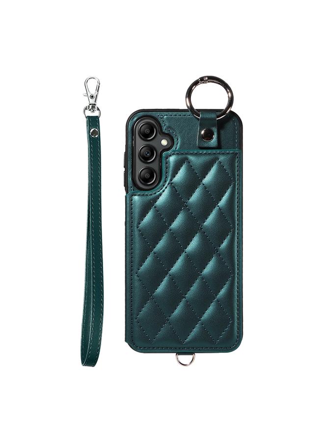 اس-توب جراب لهاتف Samsung Galaxy A14 4G / 5G جراب بطاقة ذو نسيج معيني مع حبل قصير - Image 1