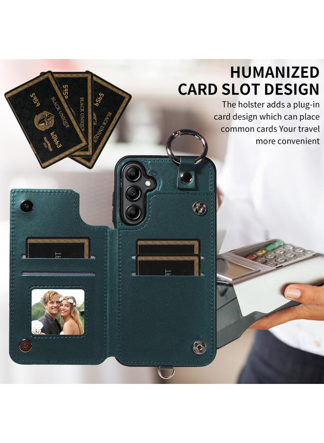 اس-توب جراب لهاتف Samsung Galaxy A14 4G / 5G جراب بطاقة ذو نسيج معيني مع حبل قصير - Image 4