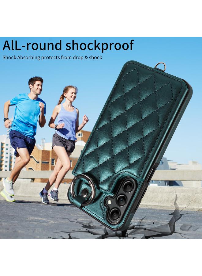 اس-توب جراب لهاتف Samsung Galaxy A14 4G / 5G جراب بطاقة ذو نسيج معيني مع حبل قصير - Image 2