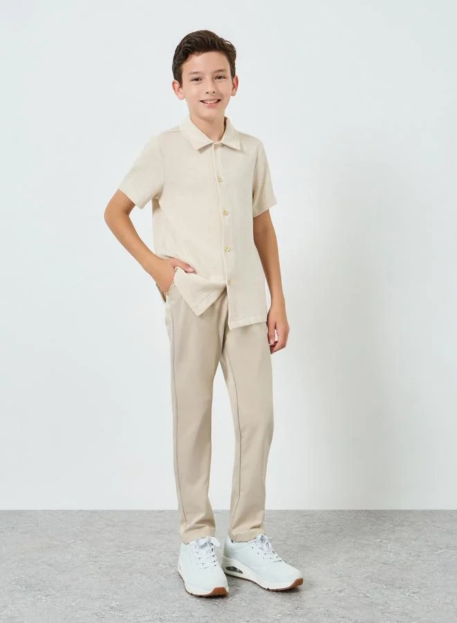 Styli Boys Beige Collared Short Sleeve Shirt