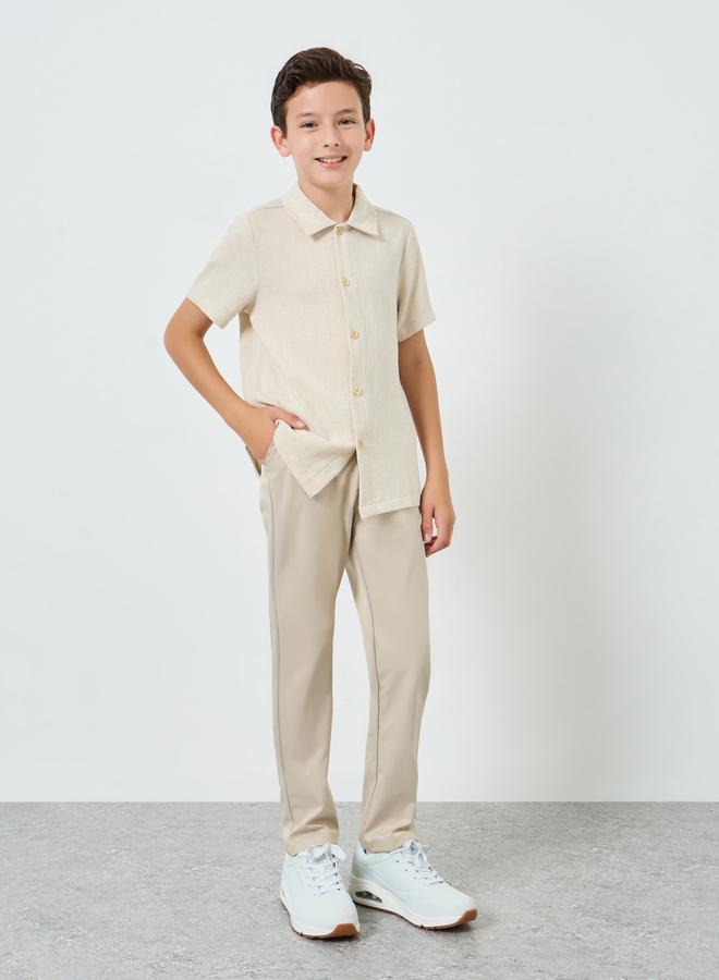 Styli Boys Beige Collared Short Sleeve Shirt - Image 2
