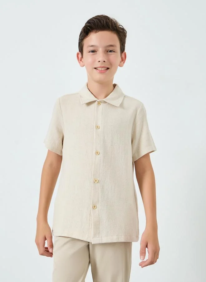 Styli Boys Beige Collared Short Sleeve Shirt