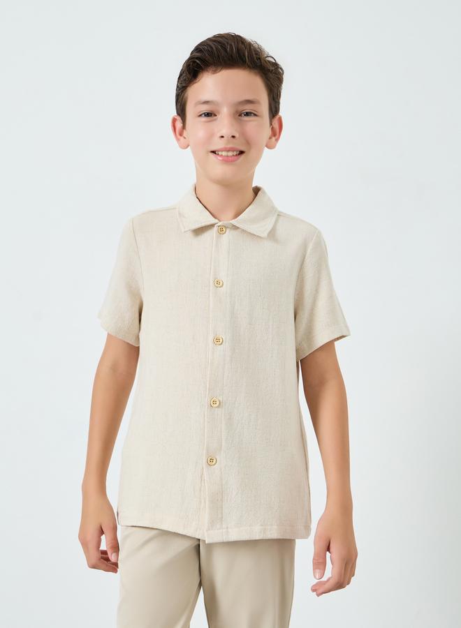 Styli Boys Beige Collared Short Sleeve Shirt - Image 1