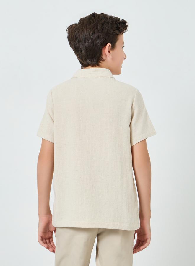 Styli Boys Beige Collared Short Sleeve Shirt - Image 4
