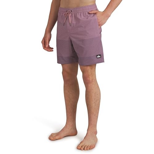 Quiksilver Men's Swimwear Regular Fit Stretchable Comfort Liner Swim Trunks, Striped Design - Dusty Rose, Medium - Image 1