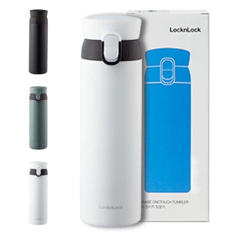 LocknLock WannaBe Tumbler White 15oz BPAFree Double Wall Stainless Steel Vacuum Insulated Tumbler with One Touch Lid Lightweight Travel Mug for Coffee Tea and Water