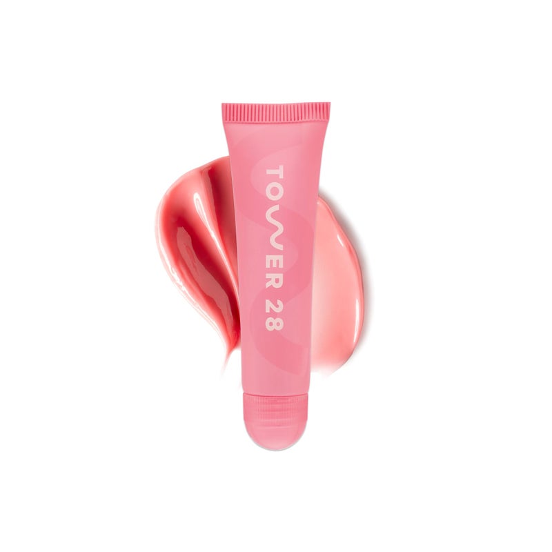 Tower 28 LipSoftie Hydrating Tinted Lip Treatment Balm, Moisturizing Lip Mask for Chapped Lips - Watermelon Kiwi Flavor, Sheer Baby Pink Gloss - Image 1