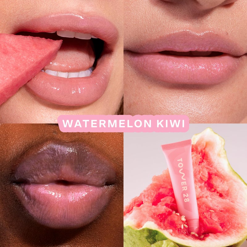 Tower 28 LipSoftie Hydrating Tinted Lip Treatment Balm, Moisturizing Lip Mask for Chapped Lips - Watermelon Kiwi Flavor, Sheer Baby Pink Gloss - Image 2