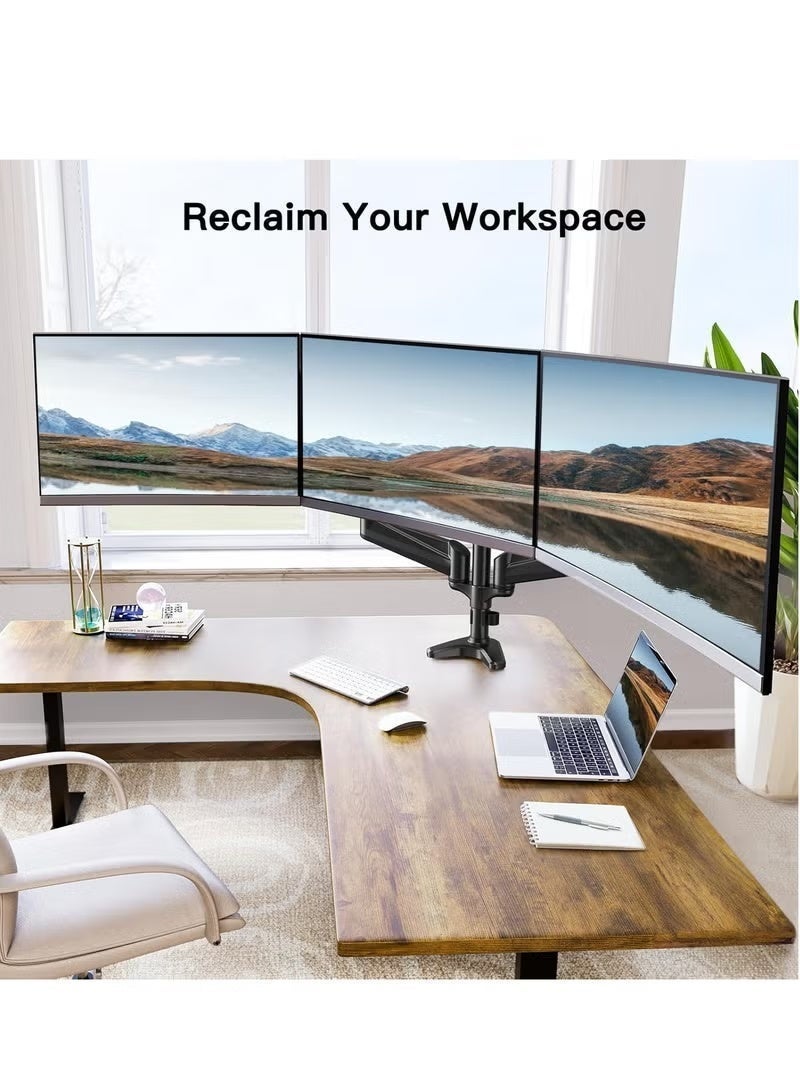 RaboS "Triple Monitor Mount for 17-27 Inch Screens – Height Adjustable Monitor Arm, Holds 8kg per Arm, Black" - Image 4