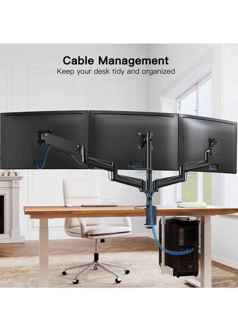 RaboS "Triple Monitor Mount for 17-27 Inch Screens – Height Adjustable Monitor Arm, Holds 8kg per Arm, Black" - Image 5