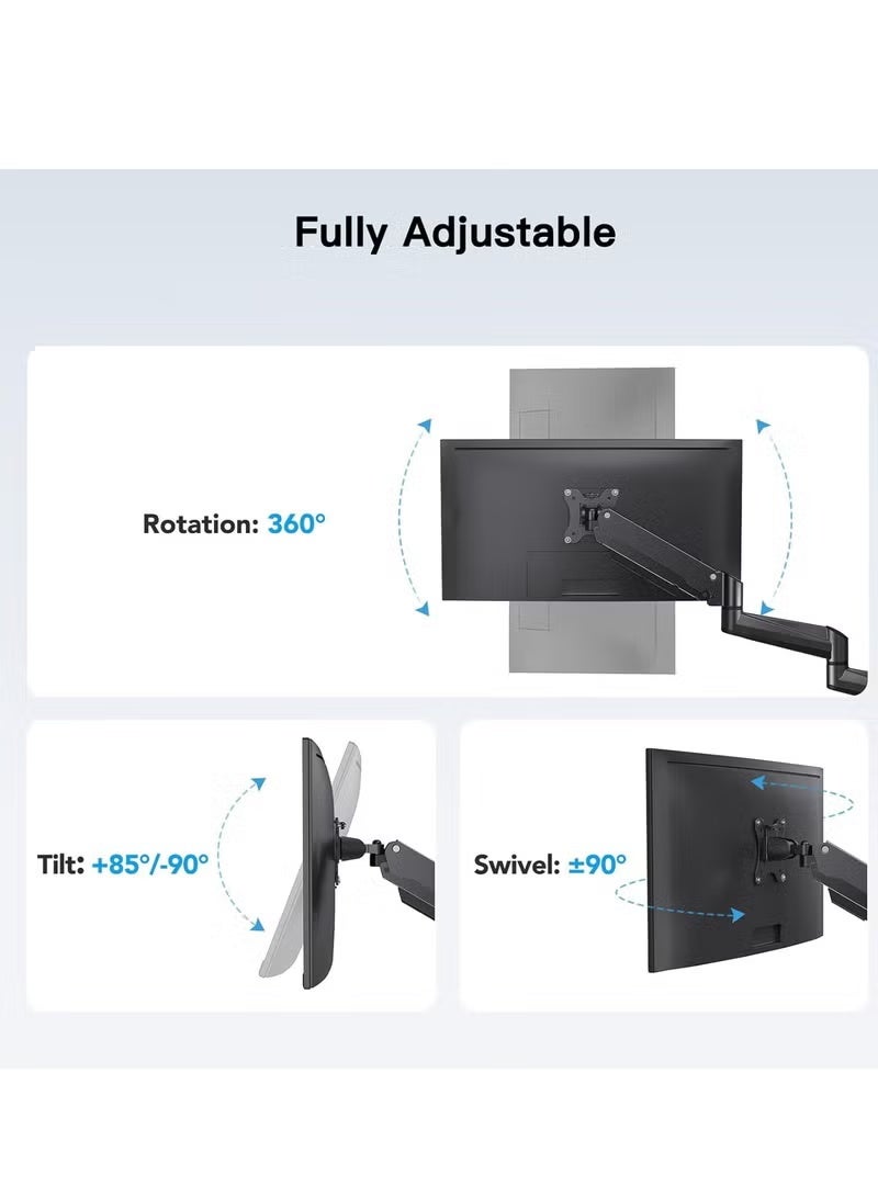 RaboS "Triple Monitor Mount for 17-27 Inch Screens – Height Adjustable Monitor Arm, Holds 8kg per Arm, Black" - Image 3