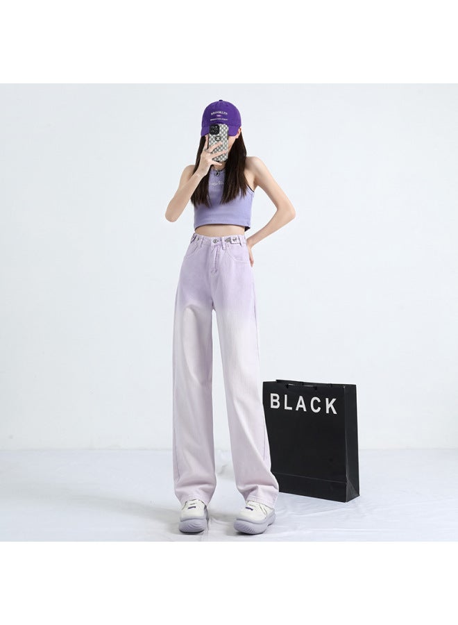 PINK Wide-leg Jeans For Women Summer High-waist Slim Narrow Version Gradient Color Straight-leg Floor-length Pants Thin And Versatile - Image 1