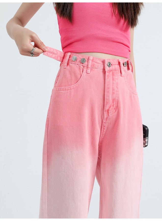 PINK Wide-leg Jeans For Women Summer High-waist Slim Narrow Version Gradient Color Straight-leg Floor-length Pants Thin And Versatile - Image 5