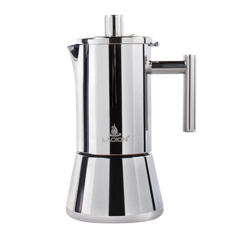 LAOION Stovetop Espresso Maker, 4Cup 6.8 oz Moka Pot, Stainless Steel Cuban and Italian Coffee Maker for Cafetera Cubana, Greca De Cafe Induction Stovetop Compatible, Coffee Gift for Home Travel - Image 1