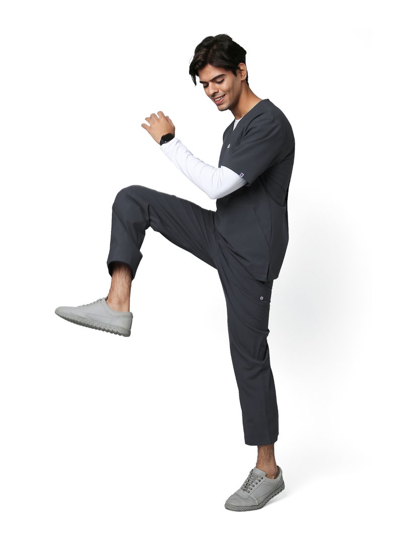 KNYA Ecoflex Men's 5 Pocket Active Scrub Suit | Athleisure wear | Modern V neck | For Doctors (2XL, Steel Grey) - Image 1