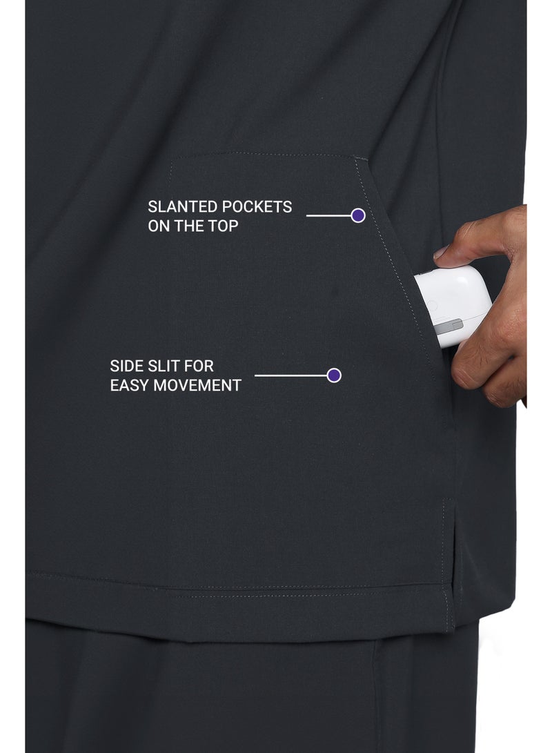 KNYA Ecoflex Men's 5 Pocket Active Scrub Suit | Athleisure wear | Modern V neck | For Doctors (2XL, Steel Grey) - Image 3