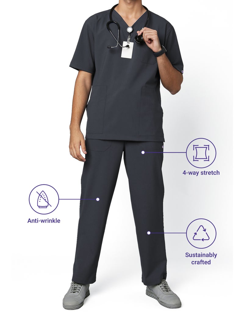 KNYA Ecoflex Men's 5 Pocket Active Scrub Suit | Athleisure wear | Modern V neck | For Doctors (2XL, Steel Grey) - Image 5