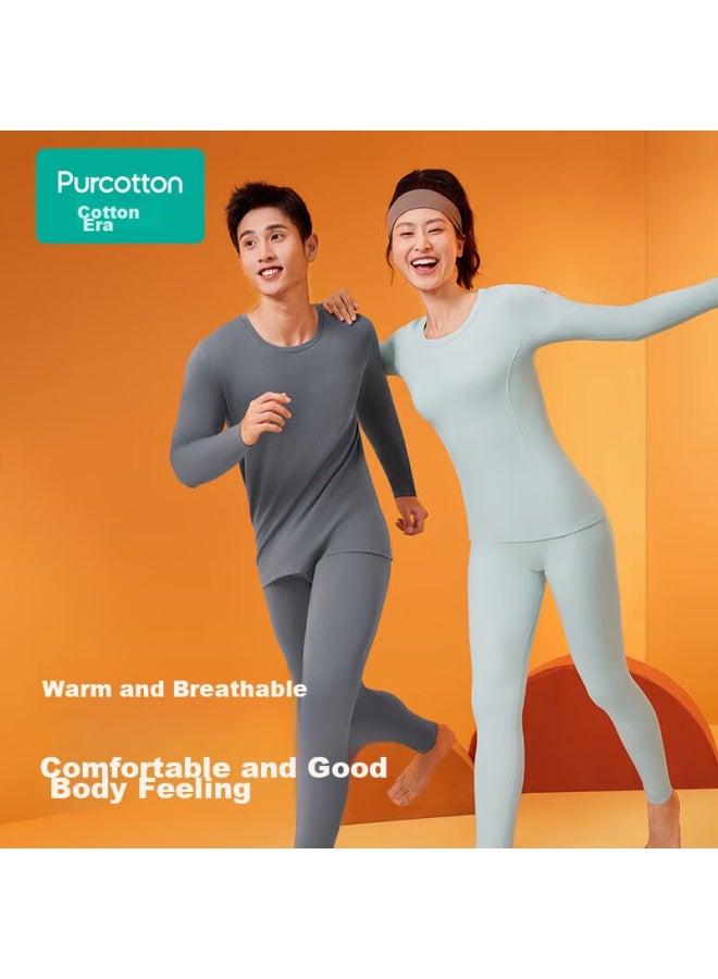 purcotton Purcotton Thermal Underwear Set For Men And Women, Autumn Base Layer, Couples' Mid-thick Elastic Undershirt And Pants, Grass Green (women's), Size L  - Image 4