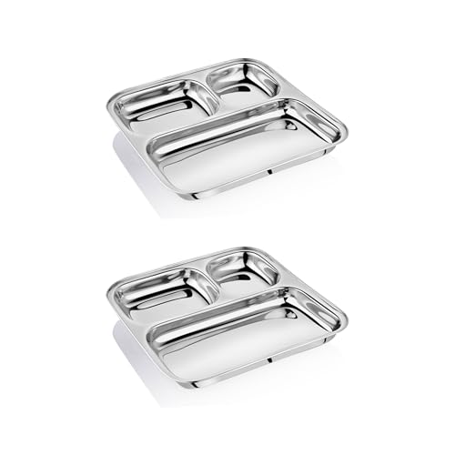 EMBASSY 3-in-1 Bhojan Plate Dx/Breakfast/Snack Plate, Size 1, 21.5 cms (Pack of 6, Stainless Steel) - Image 1
