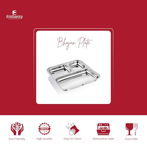 EMBASSY 3-in-1 Bhojan Plate Dx/Breakfast/Snack Plate, Size 1, 21.5 cms (Pack of 6, Stainless Steel) - Image 2