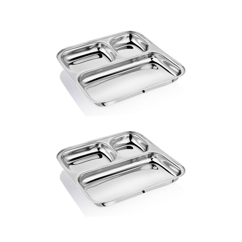 EMBASSY 3-in-1 Bhojan Plate Dx/Breakfast/Snack Plate, Size 1, 21.5 cms (Pack of 6, Stainless Steel) - Image 3