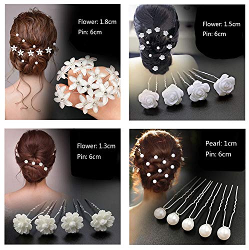 Geoot White Flower Hair Pins with Rhinestone Crystal Hair Pins with pearl Hair Pins for Wedding, Prom, Party, Bridal, and Special Event(Set of 40) - Image 2