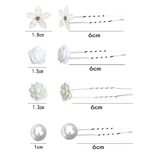 Geoot White Flower Hair Pins with Rhinestone Crystal Hair Pins with pearl Hair Pins for Wedding, Prom, Party, Bridal, and Special Event(Set of 40) - Image 3