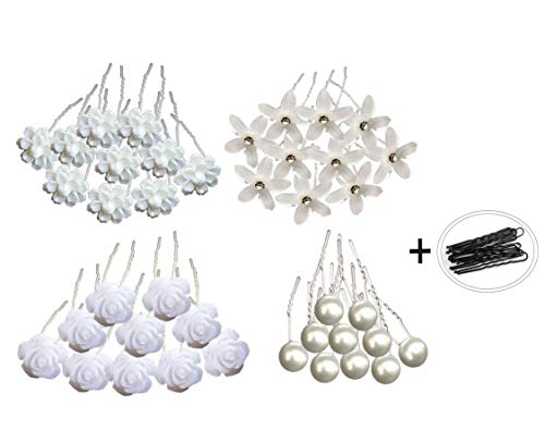 Geoot White Flower Hair Pins with Rhinestone Crystal Hair Pins with pearl Hair Pins for Wedding, Prom, Party, Bridal, and Special Event(Set of 40) - Image 5