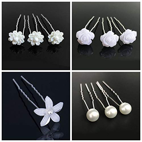 Geoot White Flower Hair Pins with Rhinestone Crystal Hair Pins with pearl Hair Pins for Wedding, Prom, Party, Bridal, and Special Event(Set of 40) - Image 4