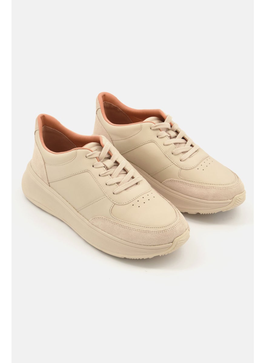 FitFlop Women F-Mode Leather Flatform Sneakers, Beige  - Image 1