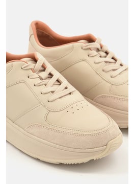 FitFlop Women F-Mode Leather Flatform Sneakers, Beige  - Image 3