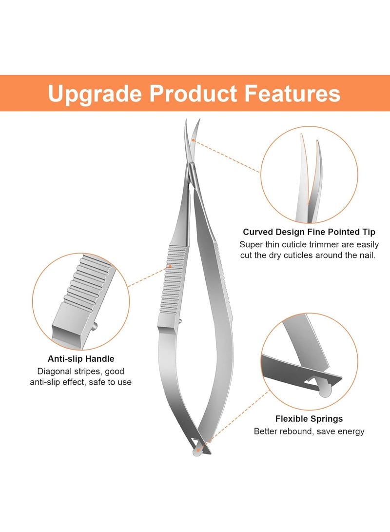 Excefore Modern Silver Stainless Steel Cuticle Scissors, 420J2 Stainless Steel Curved Manicure Scissors, Premium Extra-Fine Point Tip for Nail, Dry Skin, Eyebrow, Eyelash - Image 2