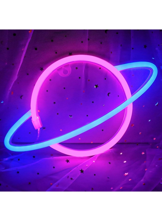 1pcs كوكب ضوء النيون، LED علامات النيون ديكور الجدار، بطارية أو USB تعمل مصباح الكوكب، معلقة ناعمة ليلة ضوء الفن ديكور ضوء للمنزل، غرفة النوم، غرفة الأطفال، بار، حفل مهرجان، هدية للأطفال - Image 1
