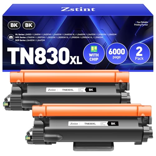 Zstint TN830XL Black Compatible Toner Cartridge 2-Pack High Yield Replacement for Brother TN830xl TN830 to use with HL-L2460DW DCP-L2640DW HL-L2480DW HL-L2400D HL-L2405W MFC-L2820DW MFC-L2900DW Printer Ink - Image 1
