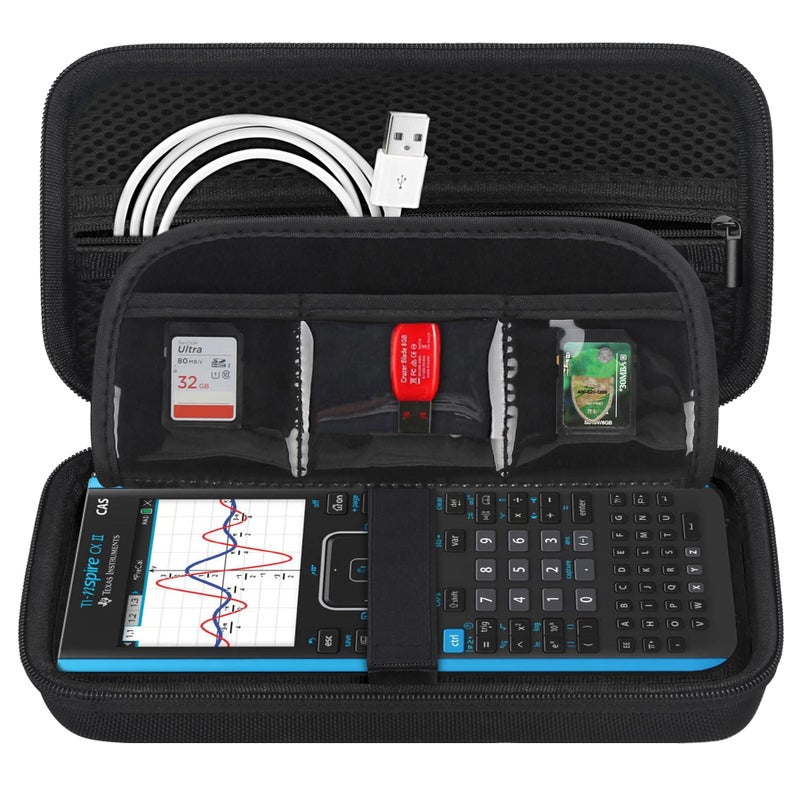 BOVKE Calculator Case for Texas Instruments TINspire CX II CASCX IICX CASCX Color Graphing Calculator and More Extra Mesh Pocket for USB Cables and Other Accessories BlackBlack - Image 2