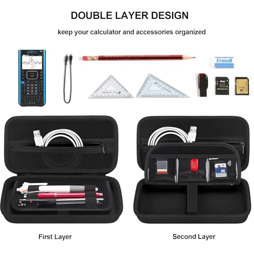 BOVKE Calculator Case for Texas Instruments TINspire CX II CASCX IICX CASCX Color Graphing Calculator and More Extra Mesh Pocket for USB Cables and Other Accessories BlackBlack - Image 3