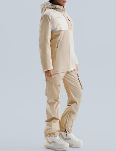 GEMYSE Women's Ski Snow Jackets and Pants Set Windproof Waterproof Snowsuit Warm Winter Snowboarding Insulated Coat(Apricot Illusion White,X-Large) - Image 2