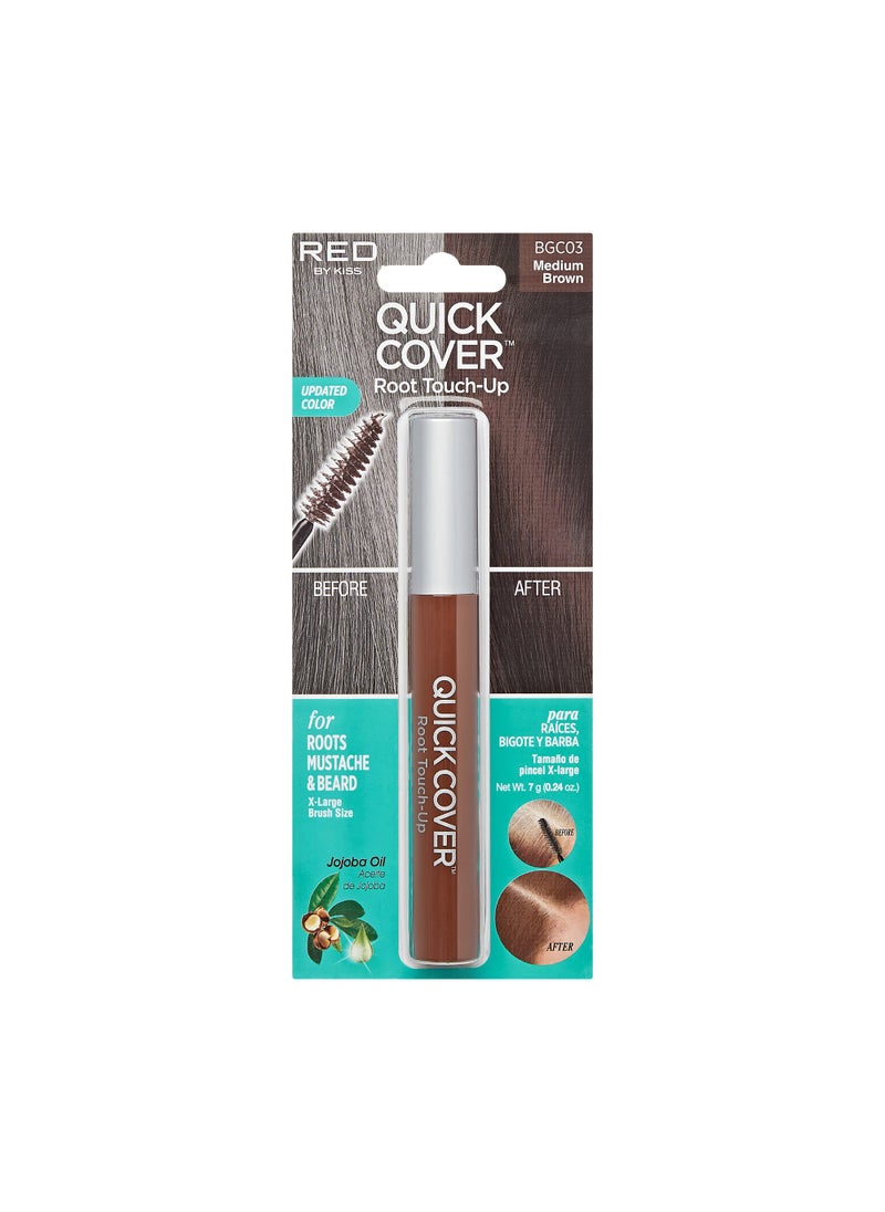 Red by Kiss - RED by Kiss Quick Cover Root Touch Up Mascara Water-Resistant Temporary Gray Concealer Cover Up Brush for Hair and Beards (Medium Brown) - Image 1