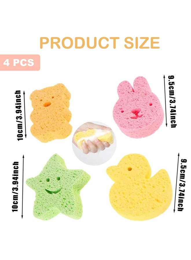 4 قطع من إسفنجات الأطفال اللطيفة، إسفنجات استحمام طبيعية بأشكال حيوانات للأطفال الرضع، لطيفة على بشرة حديثي الولادة والأطفال الصغار - Image 2