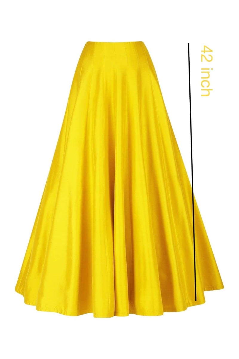 JANAK Girl's Silk Fabric Long Ghera Kali Pattern Skirt (Yellow), Free Size - Image 2