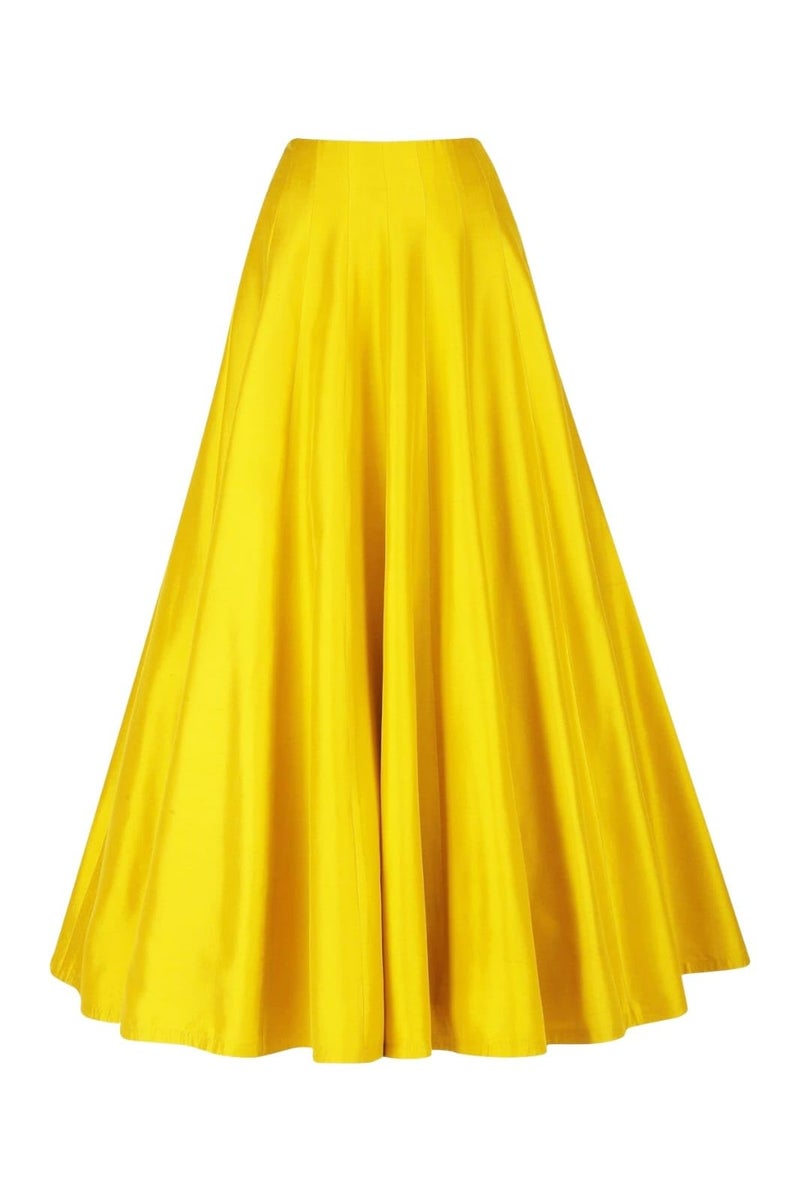 JANAK Girl's Silk Fabric Long Ghera Kali Pattern Skirt (Yellow), Free Size - Image 1