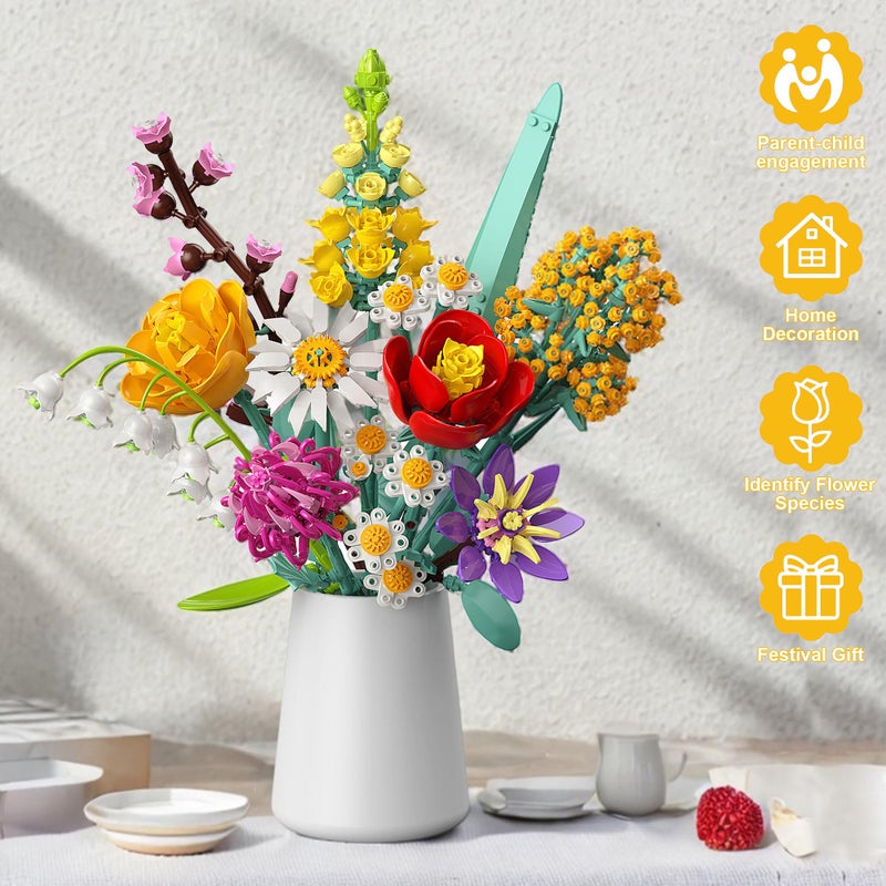 Ancesfun Flowers Bouquet Building Set, 1070PCS Wildflower Botanical Collection Kit, Artificial Plant Flower Toy for Women Kids Girls, Home Office Decor Gift for Valentine's Day, Mother's Day, Christmas - Image 5
