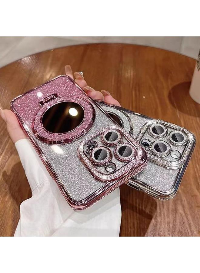 إيروريكس جراب مغناطيسي لامع لهاتف Iphone 15 Pro Max مع واقي لعدسة الكاميرا اللامعة، وحامل لامع، ومرآة، ومتوافق مع Magsafe، وغطاء هاتف فاخر مقاوم للصدمات بلون متدرج للنساء، ذهبي لهاتف Iphone 15 Pro Max - Image 3